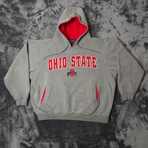 Vintage Y2K Ohio State Pullover Hoodie Long Sleeve Size Large Gray Red Lined